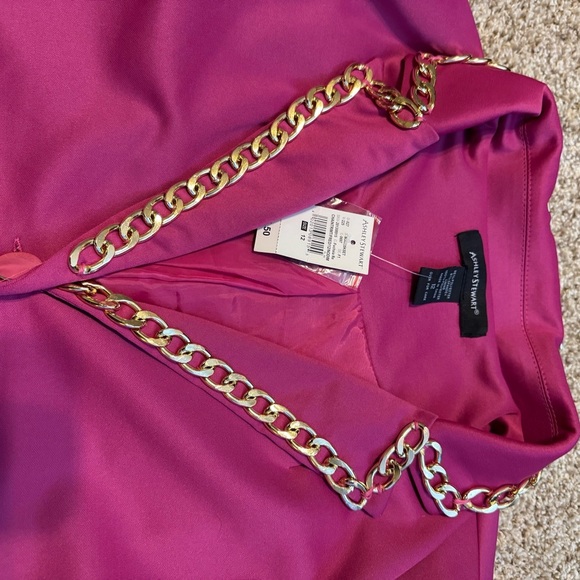 BNWT Ashley Stewart Fuchsia Pink with Gold Chain Pocket Blazer Size 12 - Picture 9 of 12